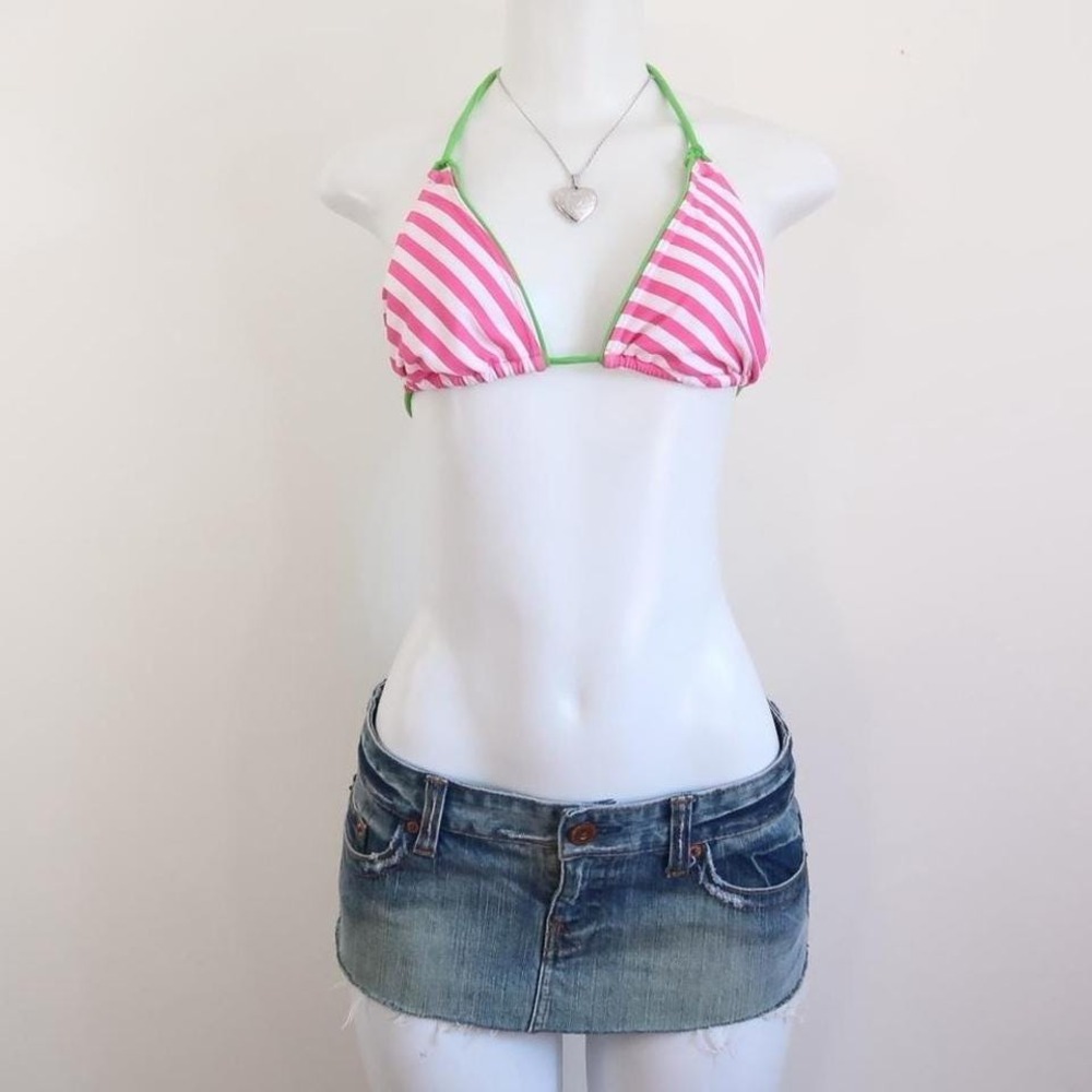 y2k aqua blues pink striped triangle bikini top